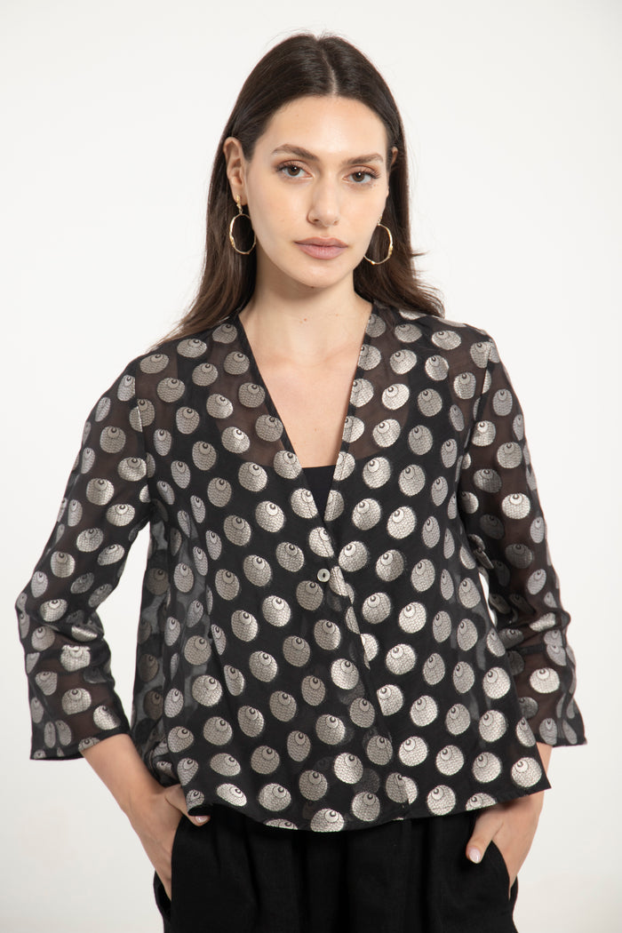 Sabah Cotton Silk Silver Blouse