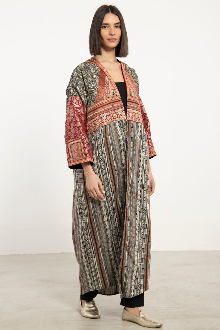 Sahriye Silk Black & Red Coat
