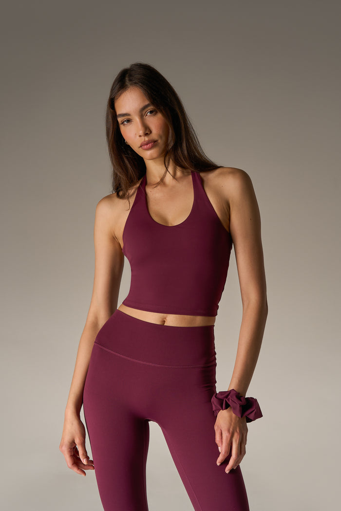 SCULPTING STRETCH HALTERNECK TOP - PLUM
