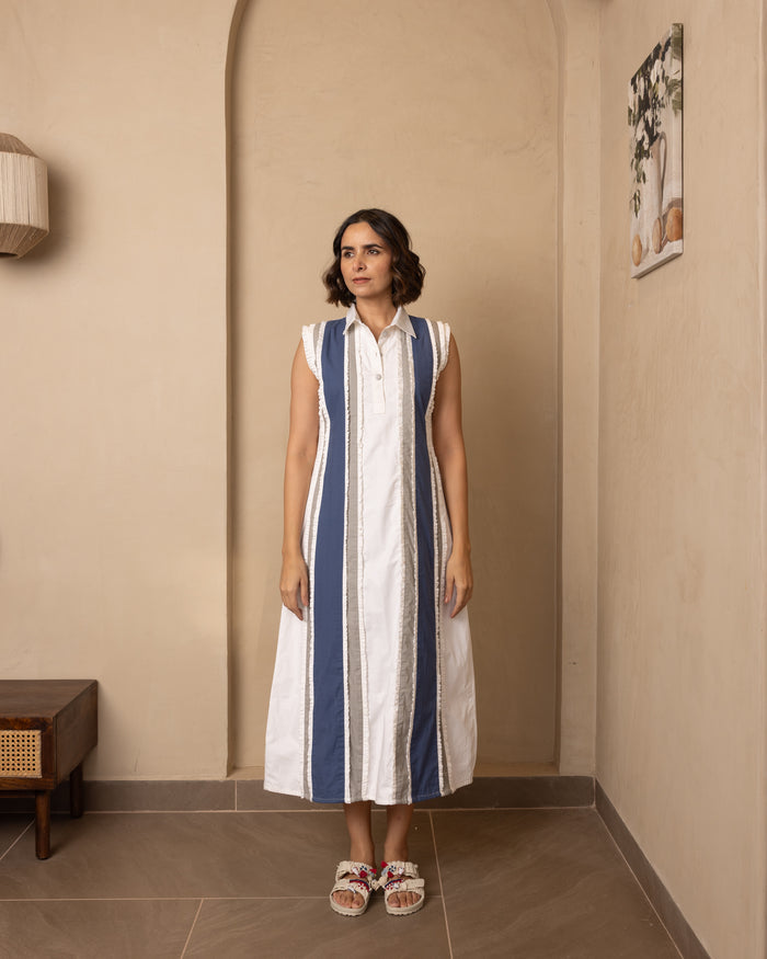 Seraph Dress (Beige and Blue)
