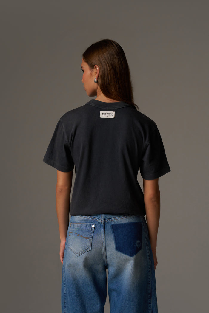 SHADOW PRINT EMBLEM T-SHIRT - WASHED BLACK