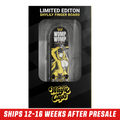 Fingerboard deck featuring an anime girl with blue and white hair, purple eyes, and a yellow jacket with a zipper.