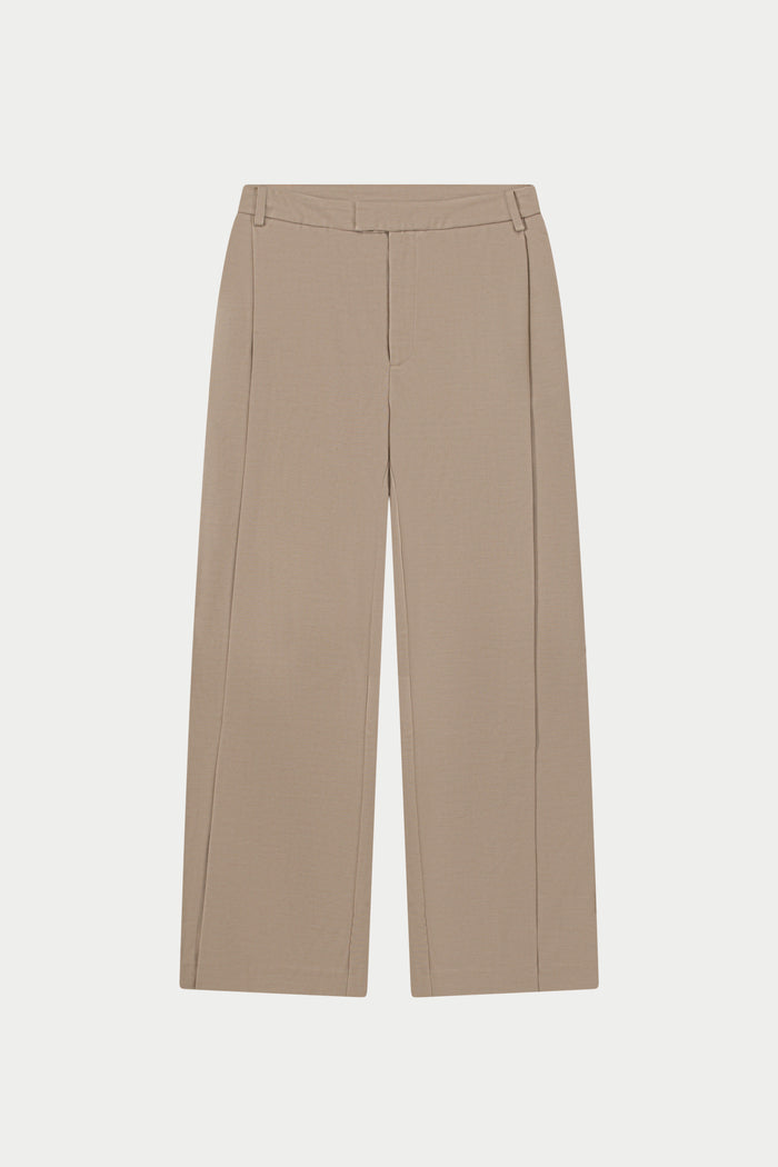 SIDE PLEAT WIDE LEG TAILORED TROUSERS - BEIGE