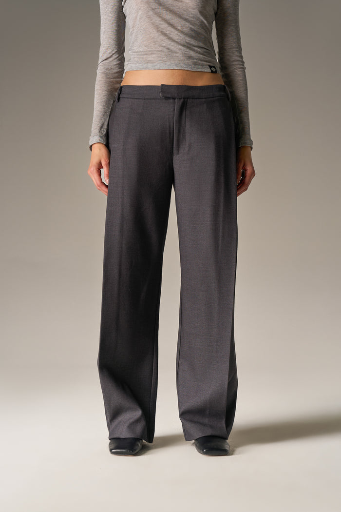 SIDE PLEAT WIDE LEG TAILORED TROUSERS - GREY