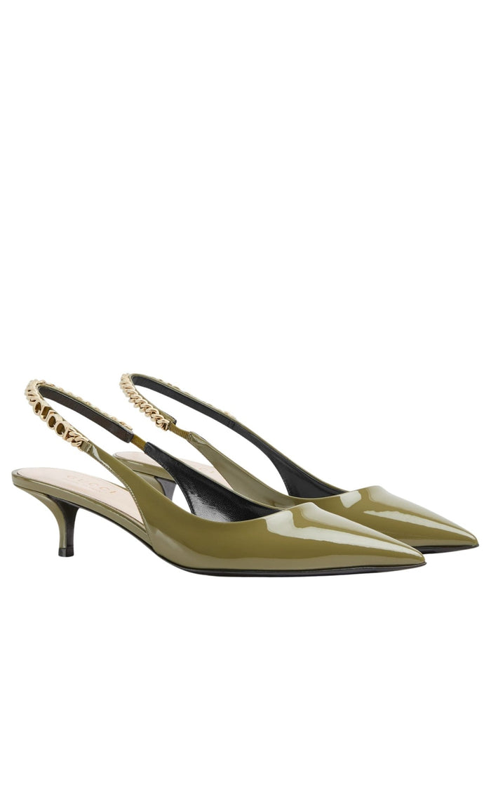 Gucci Signoria Patent Leather Slingback Pumps in green