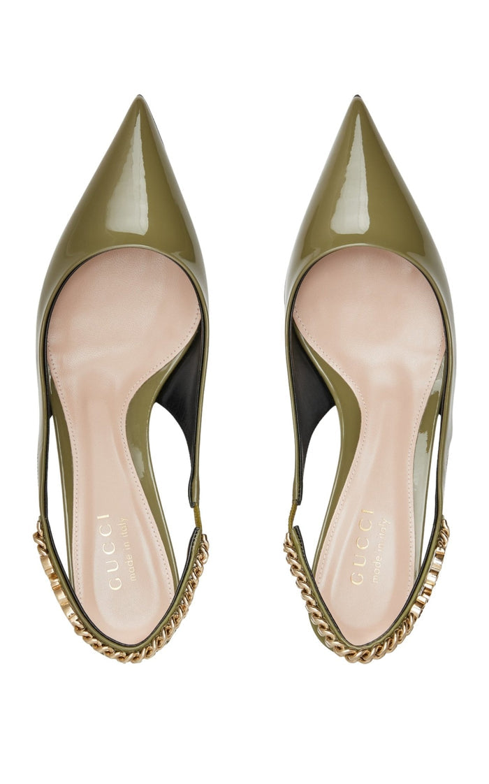 Gucci Signoria Patent Leather Slingback Pumps in green