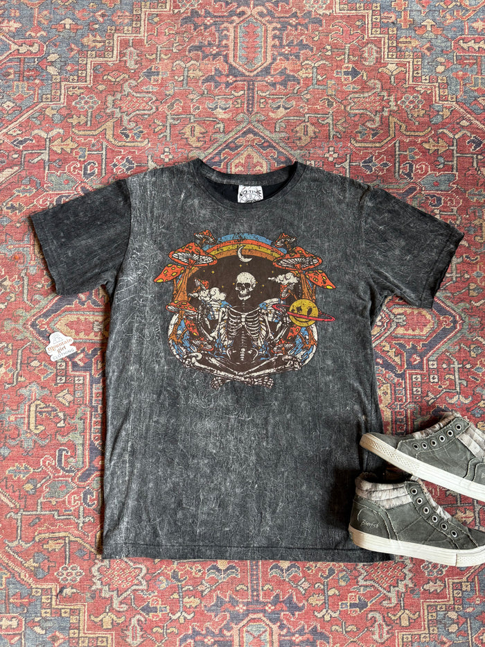 Skeleton Rainbow Mineral Wash T-Shirt 100% Cotton