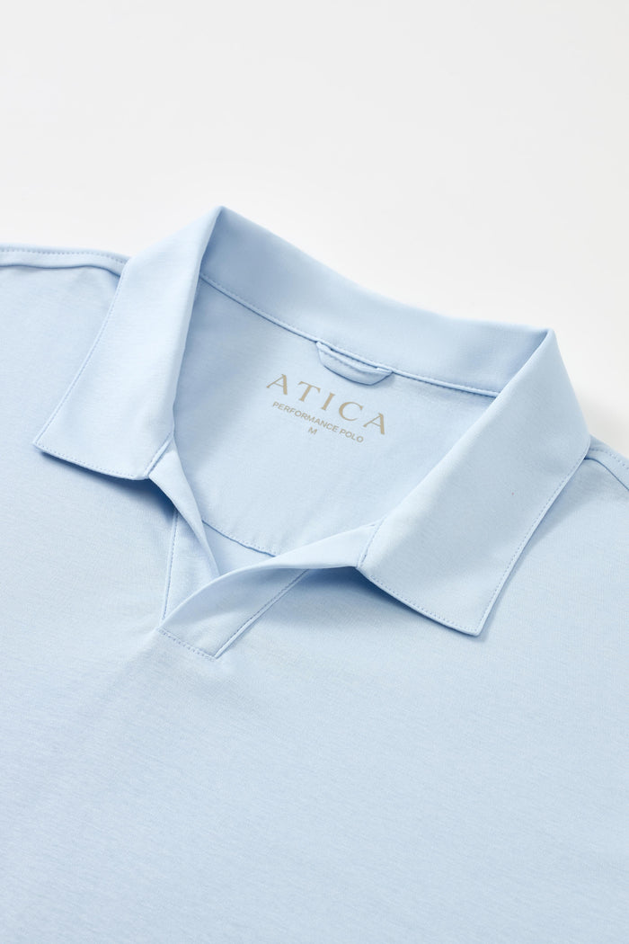 Sky Blue Buttonless Performance Polo - Atica Man