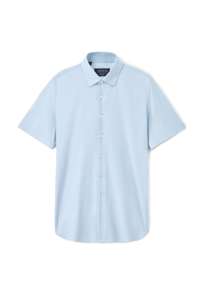 Short Sleeve Button Down Knit Shirt - Sky Blue - Atica Man