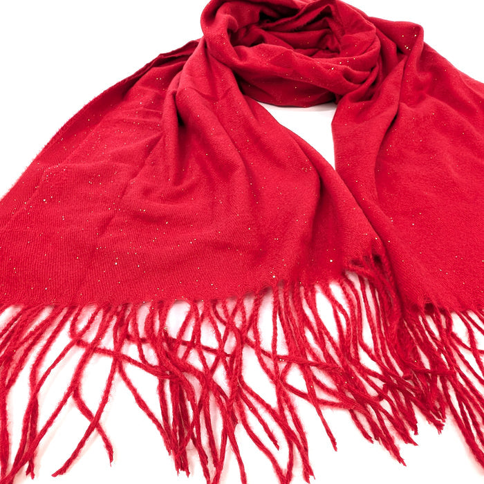 Sparkly Petra Pashmina Style Scarf (70x180cm) - Bright Red