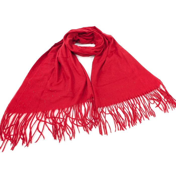 Sparkly Petra Pashmina Style Scarf (70x180cm) - Bright Red