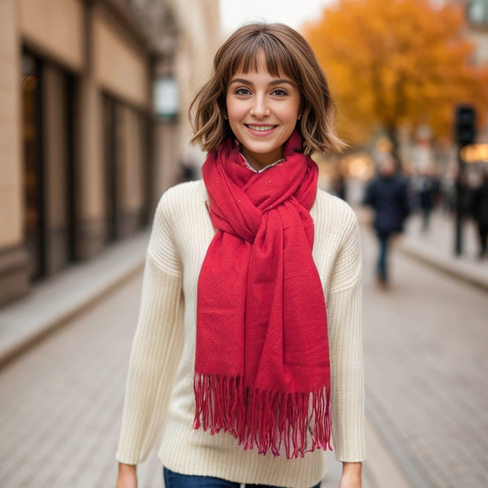 Sparkly Petra Pashmina Style Scarf (70x180cm) - Bright Red