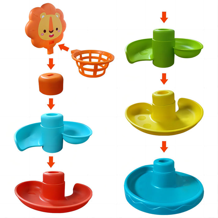 Spiral Race Marble Run STEM Toy – Lion Rebound Design, Removable Side Rails, 3 Color Balls, and Ball-Shooting Basket for Kids 18+ Months - Little Kooma