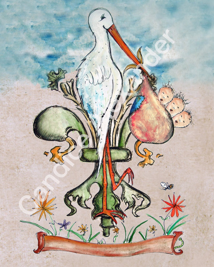 Stork Triplets Fleur De Lis art by Candice Alexander, Louisiana Artist Fleur De Lis by Candice Alexander Fleur De Lis Artist