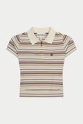STRIPE SHORT SLEEVE POLO TOP - BEIGE