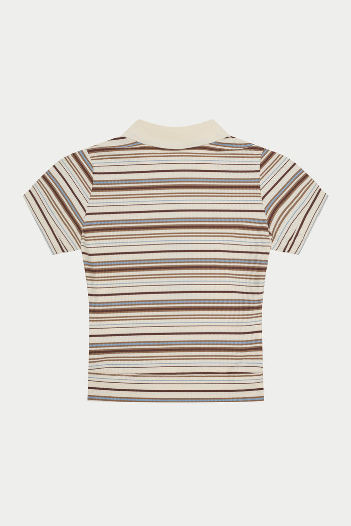 STRIPE SHORT SLEEVE POLO TOP - BEIGE