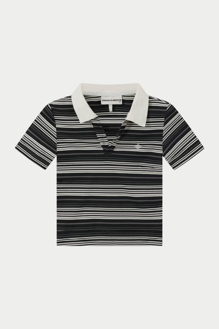 STRIPE SHORT SLEEVE POLO TOP - BLACK