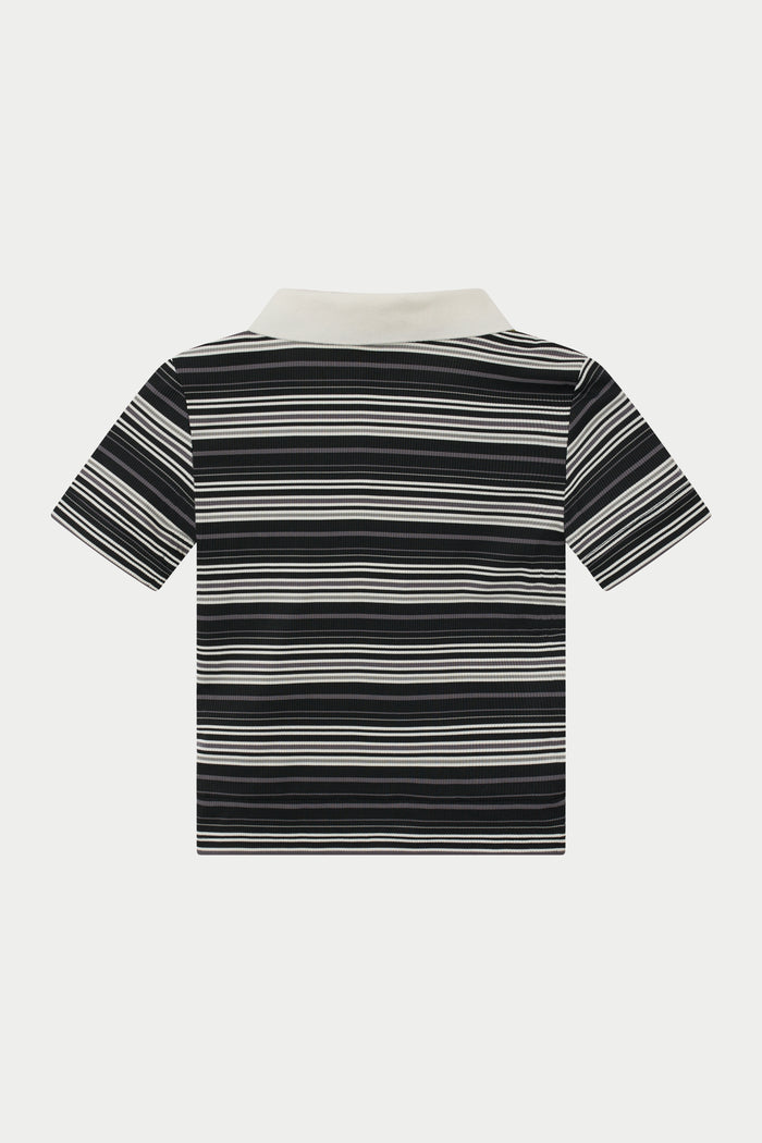 STRIPE SHORT SLEEVE POLO TOP - BLACK