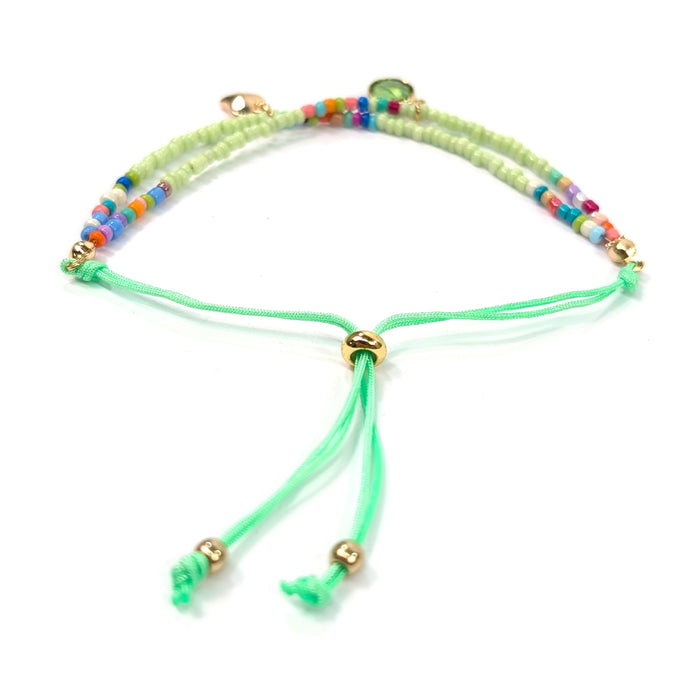 Summer Adjustable Double Seed Bead Bracelet - Green