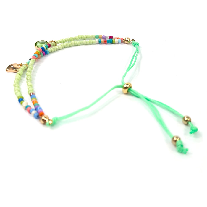 Summer Adjustable Double Seed Bead Bracelet - Green