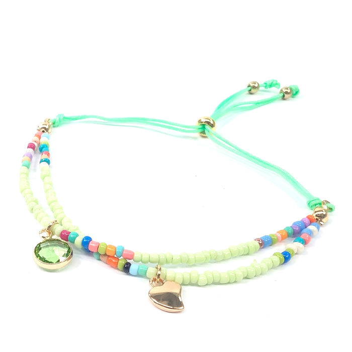 Summer Adjustable Double Seed Bead Bracelet - Green