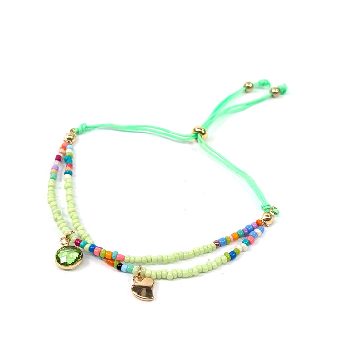 Summer Adjustable Double Seed Bead Bracelet - Green
