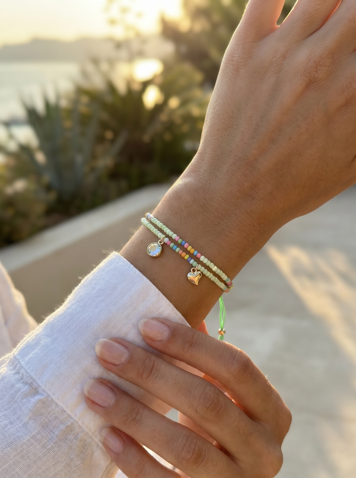 Summer Adjustable Double Seed Bead Bracelet - Green