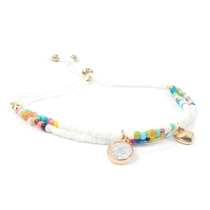 Summer Adjustable Double Seed Bead Bracelet - White