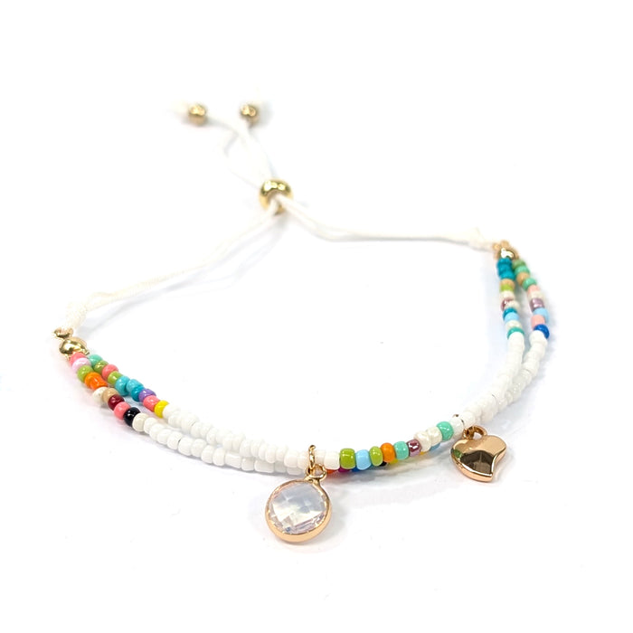 Summer Adjustable Double Seed Bead Bracelet - White