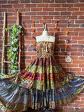 Sunlit Grove Tiered Patchwork Hi Lo Recycled Sari Dress