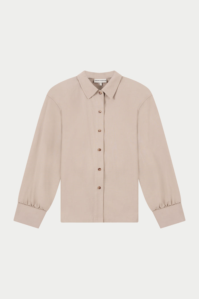 TAILORED SHOULDER PADDED SHIRT - BEIGE