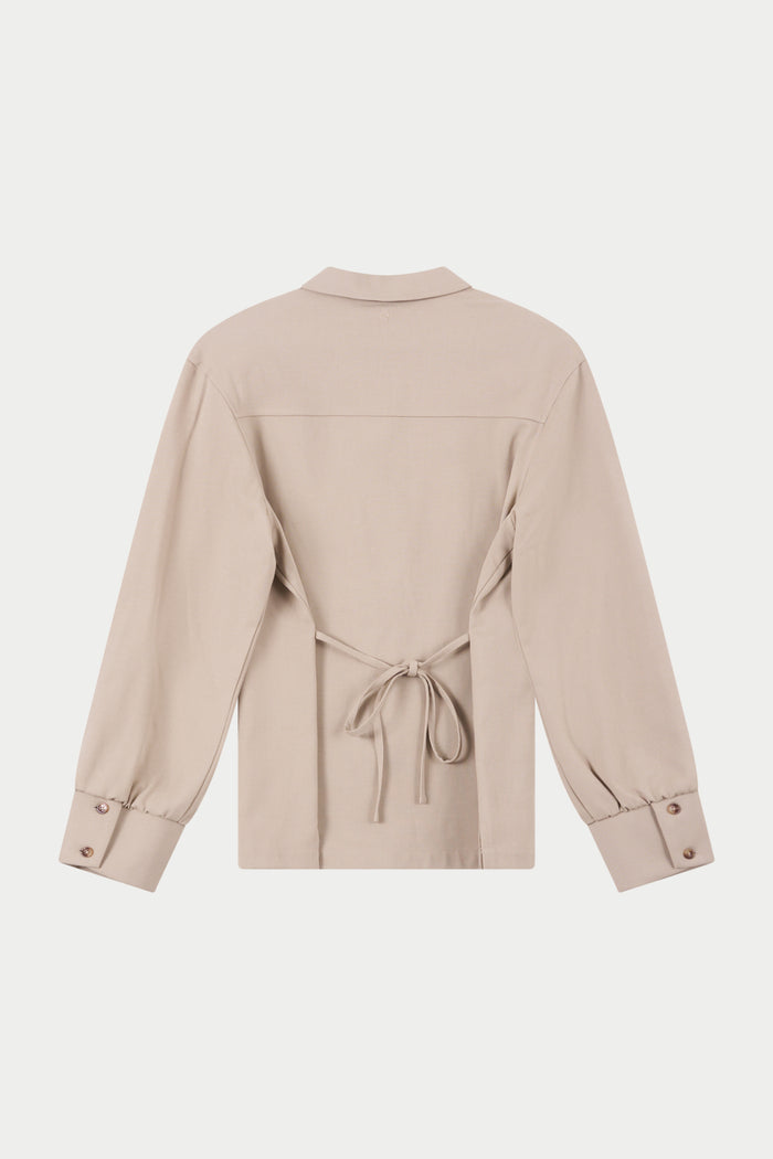 TAILORED SHOULDER PADDED SHIRT - BEIGE