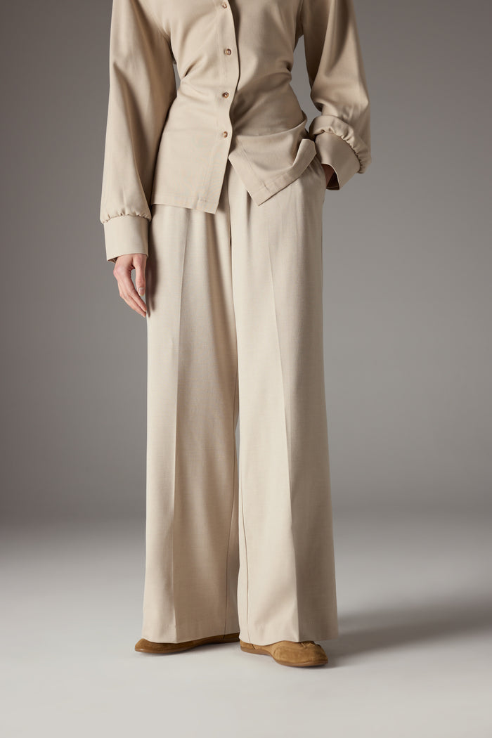 TAILORED WAISTBAND DETAIL TROUSERS - BEIGE