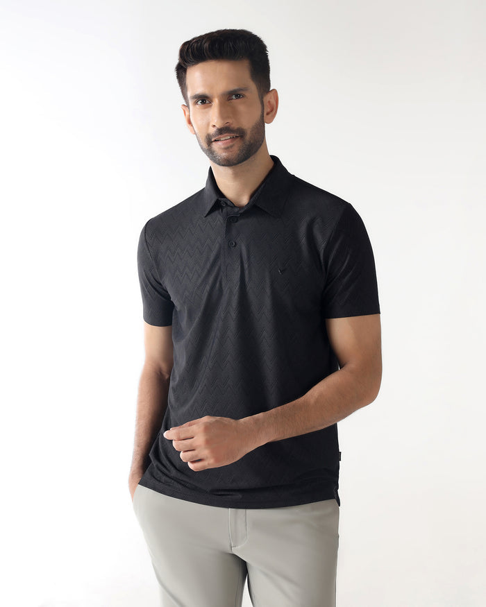 TechPro Polo Black Textured T-Shirt - Molar