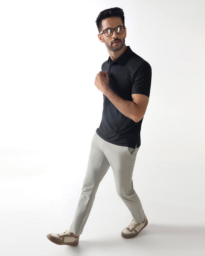 TechPro Polo Black Textured T-Shirt - Molar