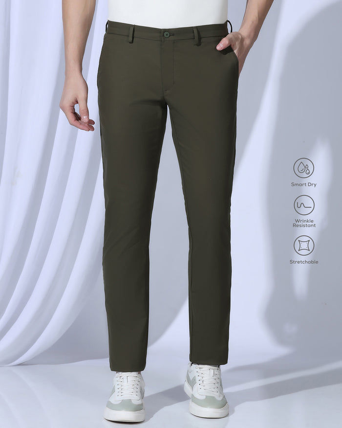 TechPro Slim Comfort B-95 Casual Dark Olive Solid Khakis - Androit