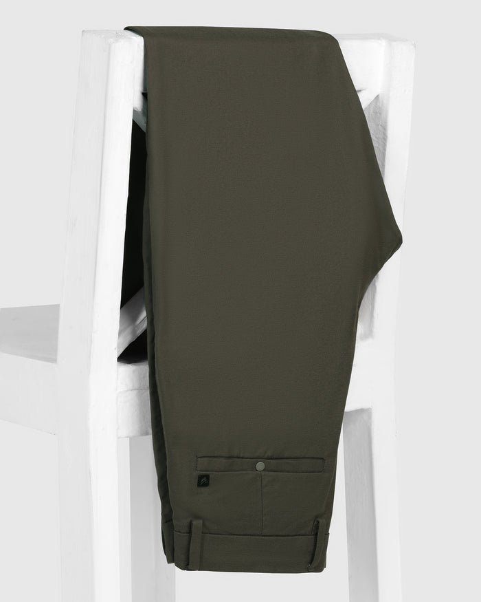 TechPro Slim Comfort B-95 Casual Dark Olive Solid Khakis - Androit