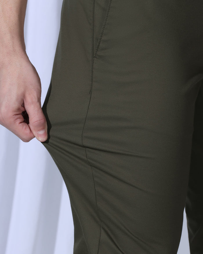 TechPro Slim Comfort B-95 Casual Dark Olive Solid Khakis - Androit