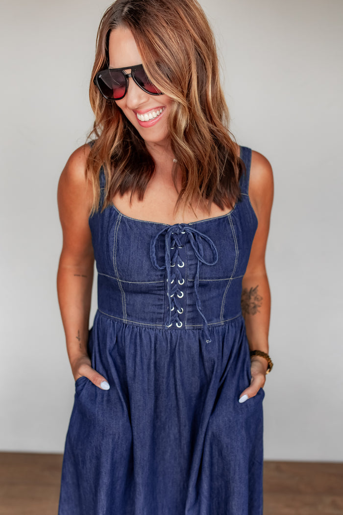 The Hollie Denim Dress - One Eleven Olive Boutique