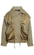 Balmain cotton blend twill utility bomber jacket with cargo pockets and standing collar