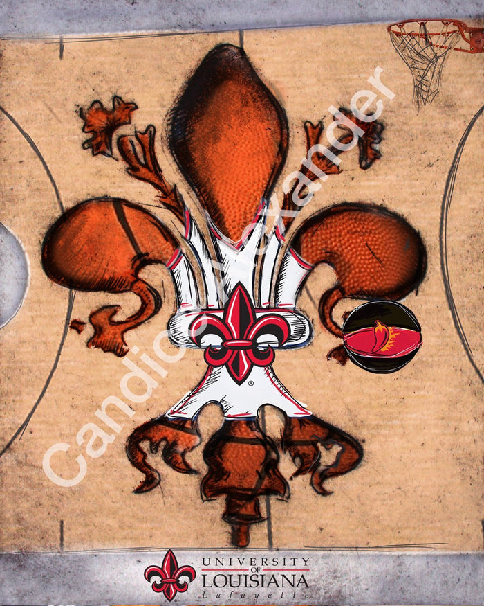 ULL Basketball Fleur De Lis Design by Candice Alexander, Fleur De Lis Artist