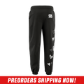 Black sweatpants with elastic cuffs, side pockets, and a drawstring waistband in 3XL size.