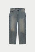 VINTAGE WASHED EMBLEM STRAIGHT LEG JEANS - BLUE WASH