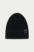 WAFFLE KNIT EMBLEM BEANIE - BLACK