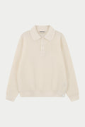 WAFFLE KNIT LONG SLEEVE POLO - WHITE