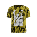 Yellow and black tie-dye pattern covers the entire back of this short-sleeve 6XL shirt.