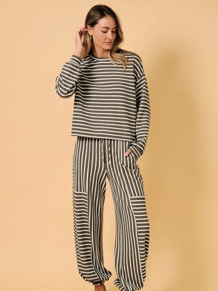 Waist Strap Tie Stripe Parachute Pants