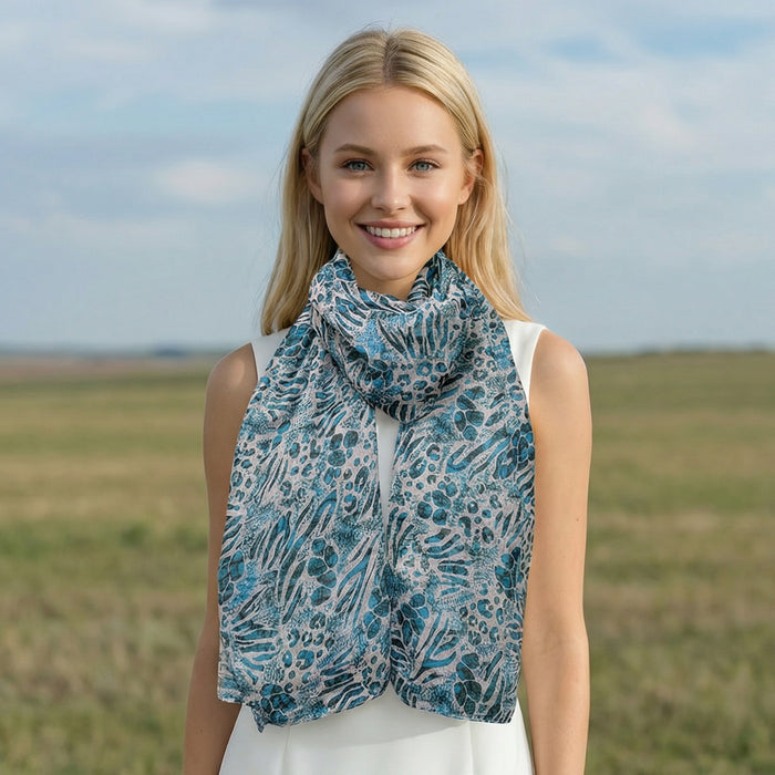 Walk On The Wild Side Scarf - Teal (50x180cm) - Exclusive Design