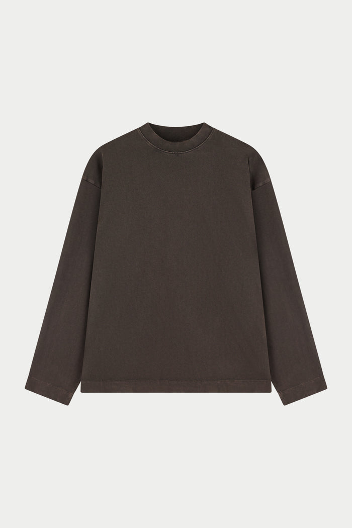 WASHED LONG SLEEVE T-SHIRT - BROWN
