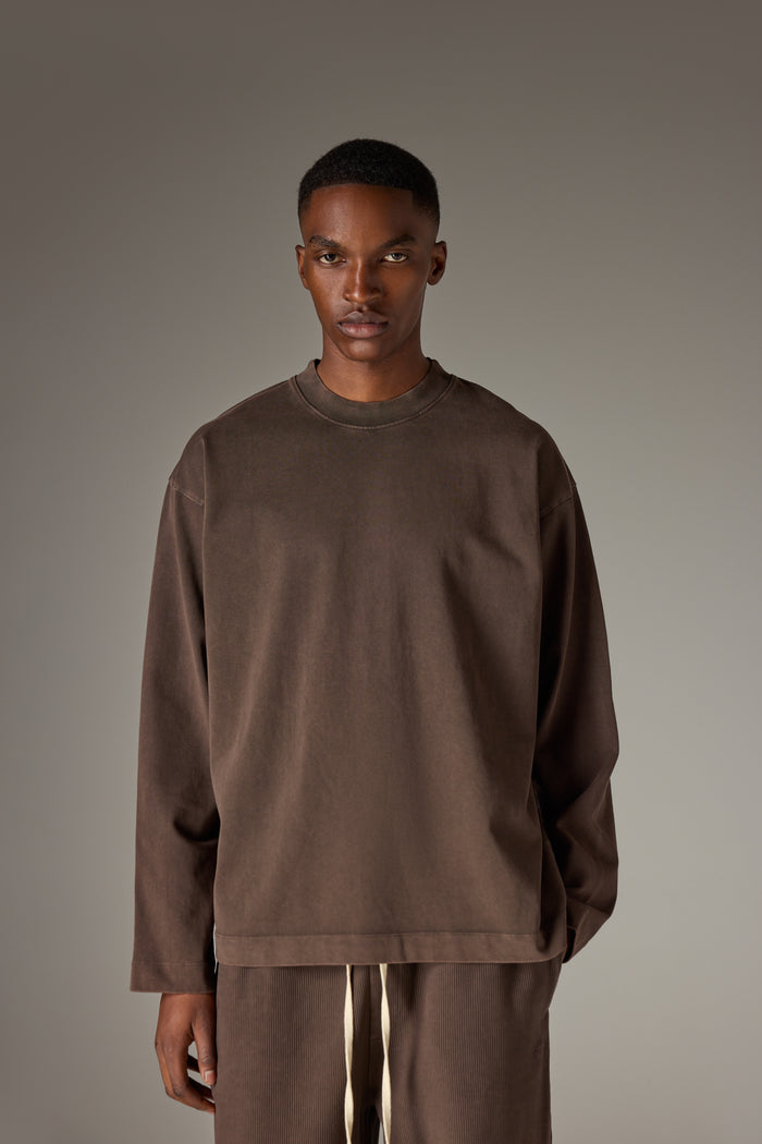 WASHED LONG SLEEVE T-SHIRT - BROWN